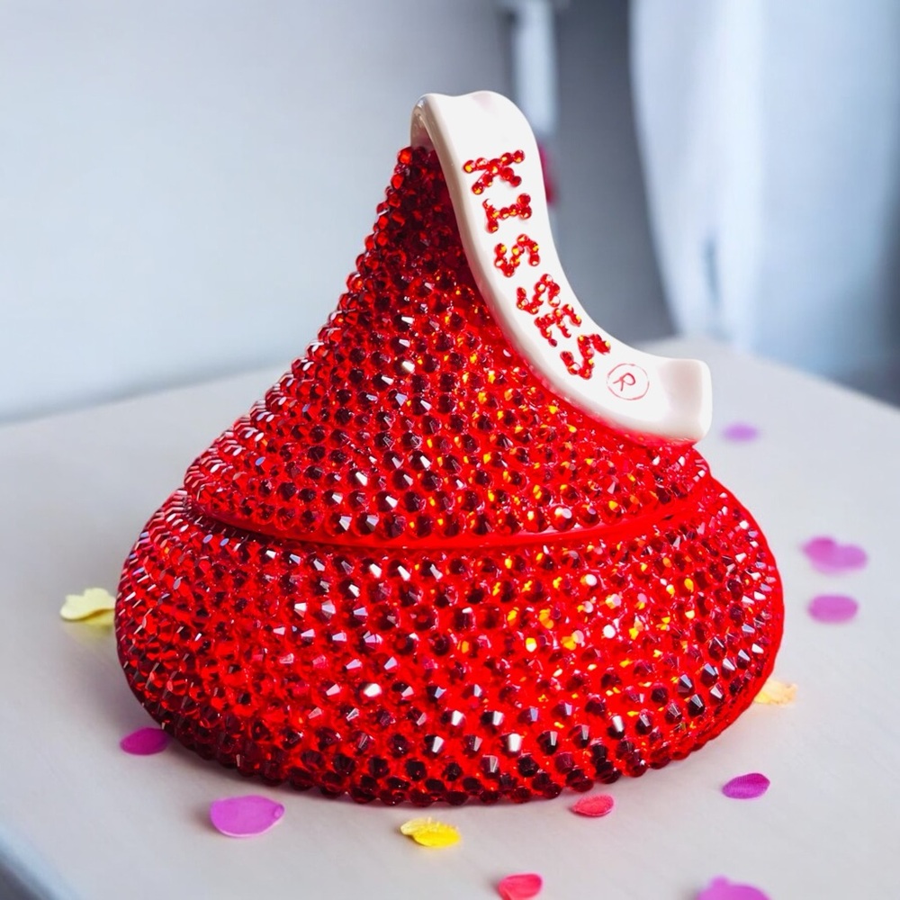 Rhinestoned Hershey’s Kisses Ceramic Red Candy Dish - Decorative Accent